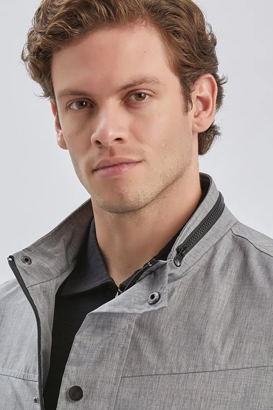 Gri Dik Yaka Yarım Astar Comfort Fit Rahat Kesim Casual Mont 1007240150 - Resim 6