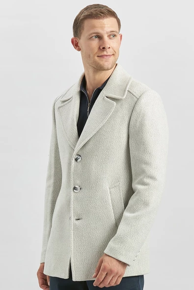 Taş Rengi Kaşe Kırlangıç Yaka Desenli Astarlı Slim Fit Dar Kesim Klasik Mont 1007245150 - 5