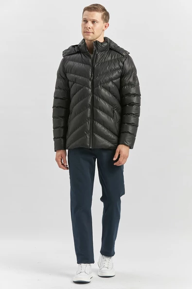 Siyah Dolumlu Çıkarılabilir Kapüşonlu Astarlı Slim Fit Dar Kesim Casual Mont 1007245151 - Resim 3