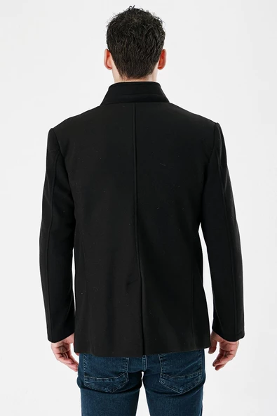 Siyah Kaşe Dik Yaka Astarlı Slim Fit Dar Kesim Casual Mont 1007235170 - 2