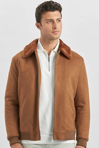 Tütün Dolumlu Kürklü Yaka Likralı Kapitoneli Astar Slim Fit Dar Kesim Casual Mont 1007245152 - Resim 2