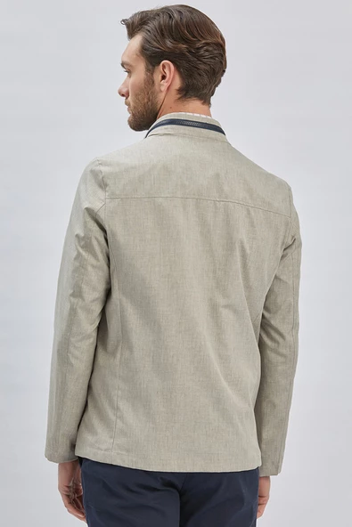 Koyu Bej Dik Yaka Yarım Astar Comfort Fit Rahat Kesim Casual Mont 1007240150 - Resim 5