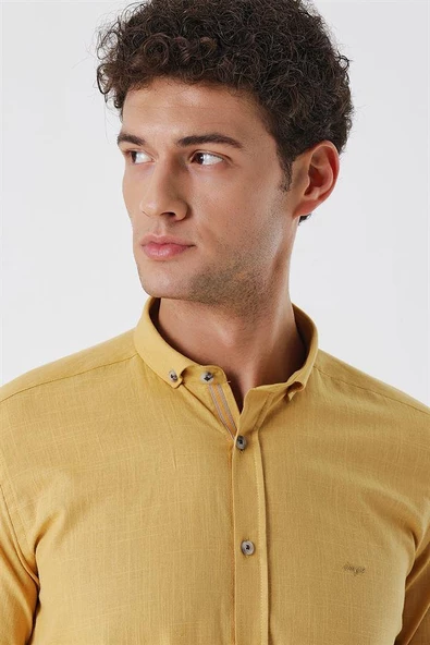 Bal Kısalabilir Kollu Cepsiz Biyeli %100 Pamuk Casual Slim Fit Dar Kesim Gömlek 1004230179 - 5