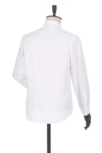 Beyaz Uzun Kollu Filafil Desen Filafil Sert Yaka Cepsiz Pamuklu Basic Slim Gömlek 1004230008 - Resim 3