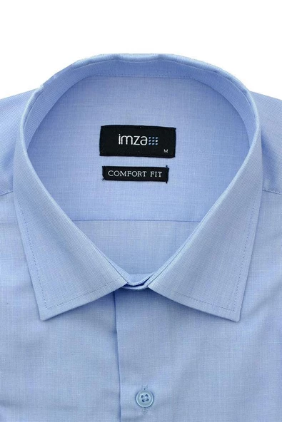 Mavi Uzun Kollu Filafil Desen Filafil Sert Yaka Cepli Pamuklu Basic Comfort Gömlek 1004230002 - Resim 2