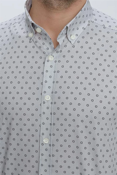 Gri Uzun Kol Klasik Slim Fit Pamuklu Likralı Gömlek 1004225247 - Resim 6