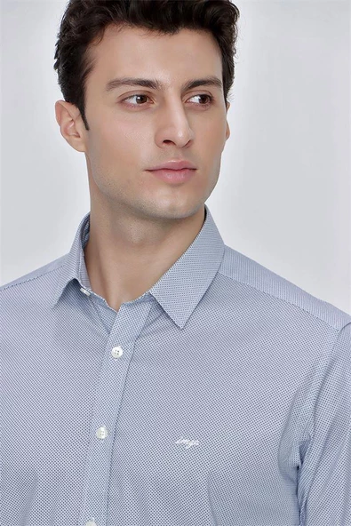 Beyaz Uzun Kol Klasik Slim Fit Pamuklu Likralı Gömlek 1004225215 - Resim 6