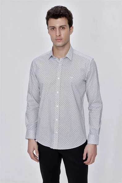 Beyaz Uzun Kol Klasik Slim Fit Pamuklu Likralı Gömlek 1004225212