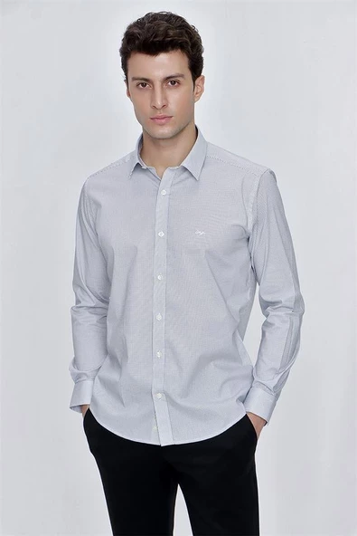 Beyaz Uzun Kol Klasik Slim Fit Pamuklu Likralı Gömlek 1004225213