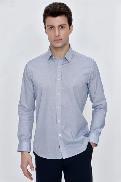 Beyaz Uzun Kol Klasik Slim Fit Pamuklu Likralı Gömlek 1004225215