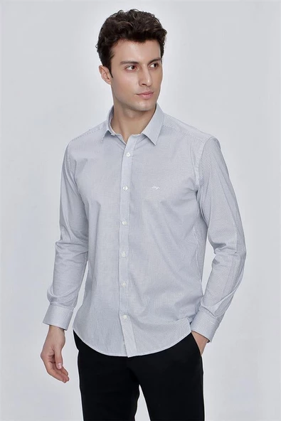 Beyaz Uzun Kol Klasik Slim Fit Pamuklu Likralı Gömlek 1004225213 - Resim 5