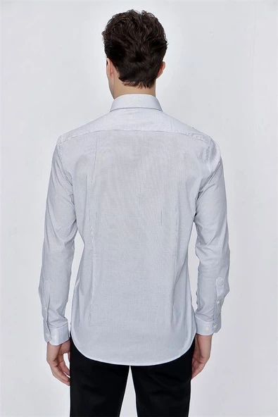 Beyaz Uzun Kol Klasik Slim Fit Pamuklu Likralı Gömlek 1004225213 - Resim 8