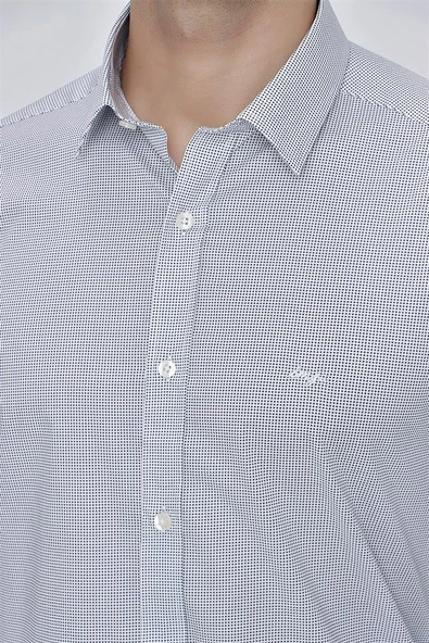 Beyaz Uzun Kol Klasik Slim Fit Pamuklu Likralı Gömlek 1004225213 - Resim 7