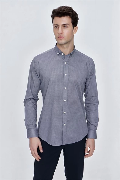 Açık Kırmızı Uzun Kol Gömlek Yaka Klasik Slim Fit Pamuklu Likralı Gömlek 1004225208