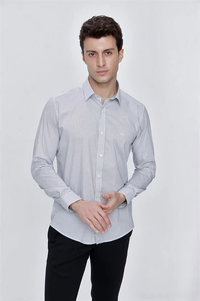 Beyaz Uzun Kol Klasik Slim Fit Pamuklu Likralı Gömlek 1004225213 - Resim 6