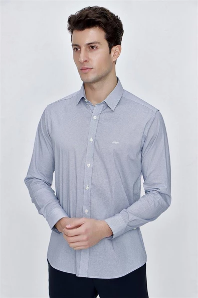 Beyaz Uzun Kol Klasik Slim Fit Pamuklu Likralı Gömlek 1004225215 - Resim 3