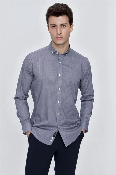 Açık Kırmızı Uzun Kol Gömlek Yaka Klasik Slim Fit Pamuklu Likralı Gömlek 1004225208 - 4