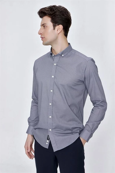Açık Kırmızı Uzun Kol Gömlek Yaka Klasik Slim Fit Pamuklu Likralı Gömlek 1004225208 - 5