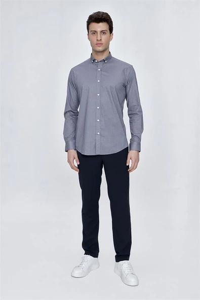 Açık Kırmızı Uzun Kol Gömlek Yaka Klasik Slim Fit Pamuklu Likralı Gömlek 1004225208 - 2