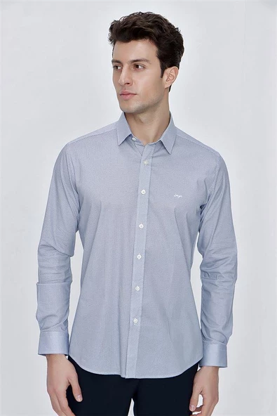 Beyaz Uzun Kol Klasik Slim Fit Pamuklu Likralı Gömlek 1004225215 - Resim 4