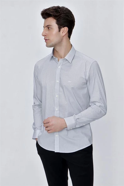 Beyaz Uzun Kol Klasik Slim Fit Pamuklu Likralı Gömlek 1004225213 - Resim 4