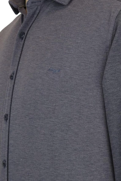 Koyu Mavi Uzun Kol Örme  Biyeli comfort rahat Kesim Casual Gömlek 1004225116 - Resim 2