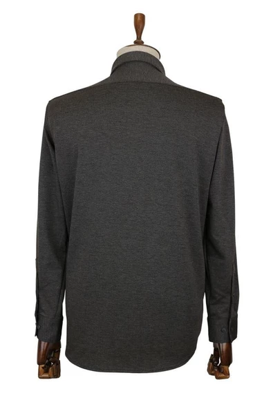 Koyu Antrasit Uzun Kol Örme  Biyeli comfort rahat Kesim Casual Gömlek 1004225116 - Resim 2