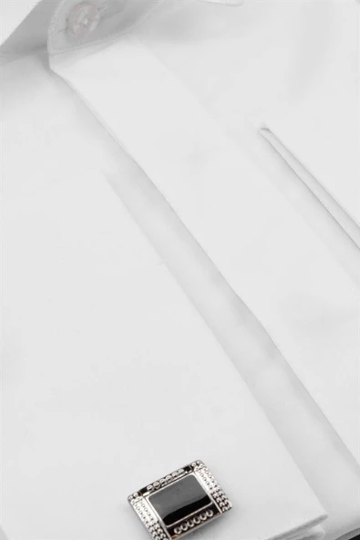 Beyaz Uzun Kol Ata Yaka  Slim Fit Dar Kesim Basic Gömlek 1004225060 - Resim 3