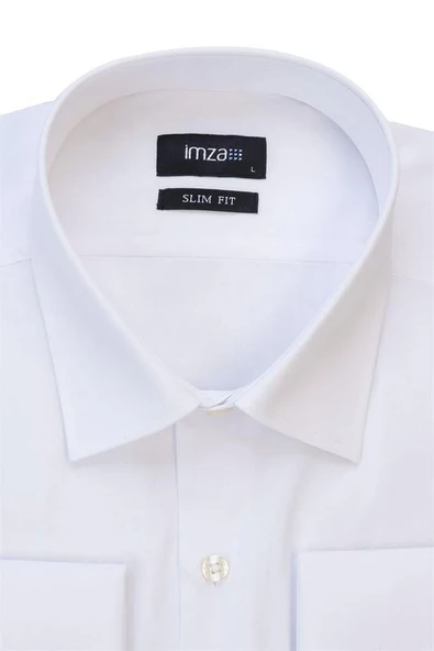 Beyaz Uzun Kol Sert Yaka  Slim Fit Dar Kesim Basic Gömlek 1004225059 - Resim 2