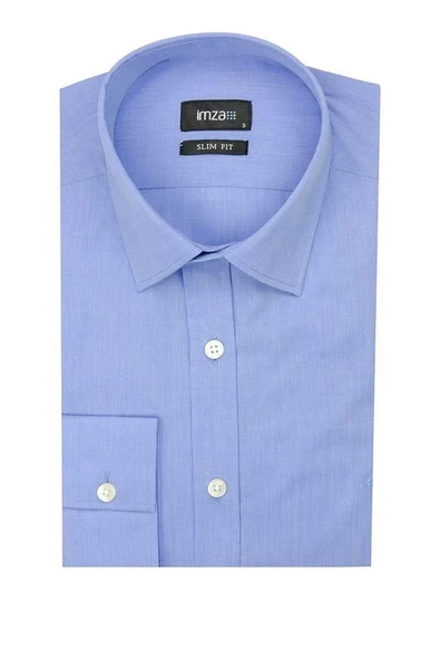 Mavi Uzun Kol Filafil Sert Yaka  Slim Fit Dar Kesim Basic Gömlek 1004225008