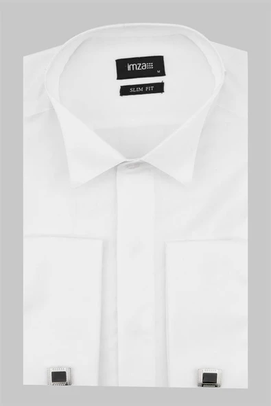 Beyaz Uzun Kol Ata Yaka  Slim Fit Dar Kesim Basic Gömlek 1004225060