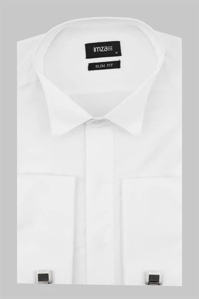 Beyaz Uzun Kol Ata Yaka  Slim Fit Dar Kesim Basic Gömlek 1004220060