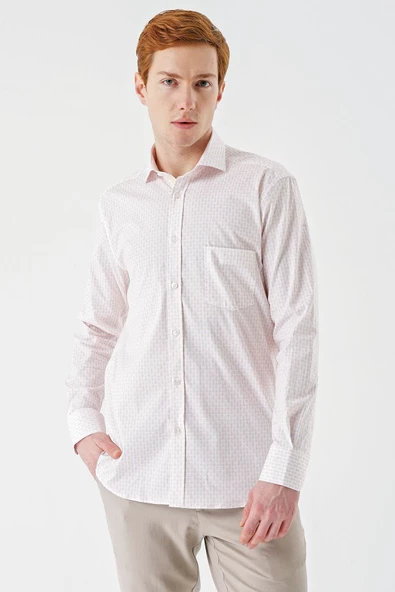 Somon Uzun Kollu Baskılı  İtalyan Yaka Cepli  Pamuklu Likralı  Comfort Fit Gömlek 1004240160 - Resim 2