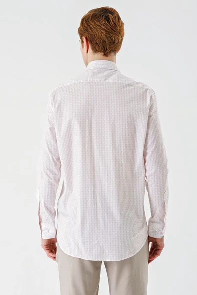 Somon Uzun Kollu Baskılı  İtalyan Yaka Cepli  Pamuklu Likralı  Comfort Fit Gömlek 1004240160 - Resim 8