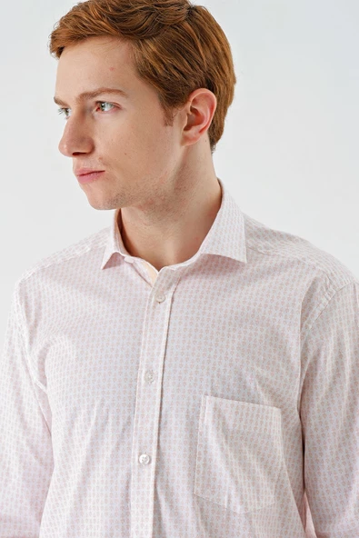 Somon Uzun Kollu Baskılı  İtalyan Yaka Cepli  Pamuklu Likralı  Comfort Fit Gömlek 1004240160 - Resim 7