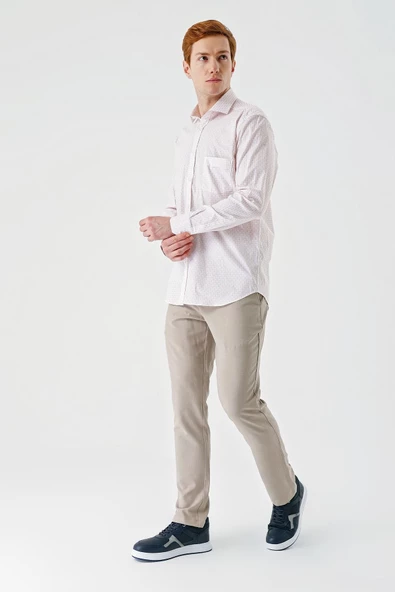 Somon Uzun Kollu Baskılı  İtalyan Yaka Cepli  Pamuklu Likralı  Comfort Fit Gömlek 1004240160 - Resim 5