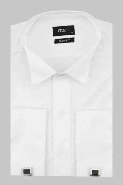 Beyaz Uzun Kollu  Bez Ayağı Ata Yaka Cepsiz  Pamuklu Basic Slim Fit Dar Kesim Gömlek 1004240060