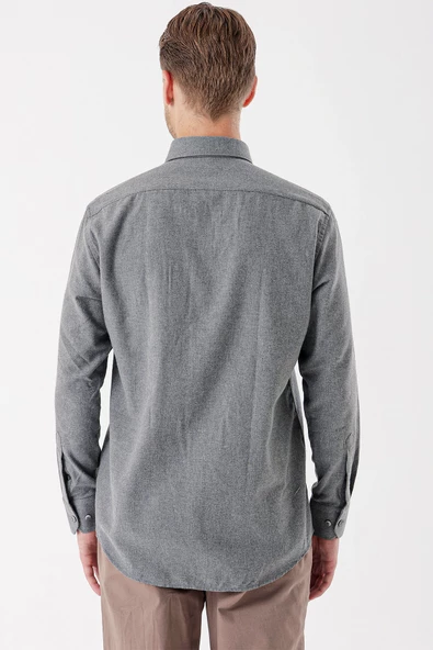 Füme Uzun Kollu Gabardin Sert Yaka Cepli Casual Comfort Fit Rahat Kesim Gömlek 1004235108 - 4