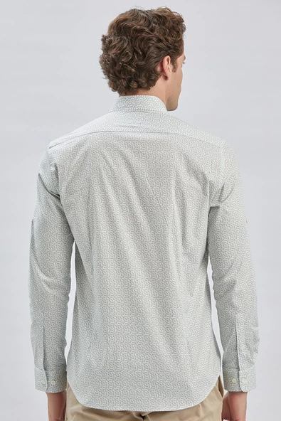 Koyu Haki Kısalabilir Kol Baskılı Cepsiz %97 Pamuk %3 Elastane Klasik Slim Fit Gömlek 1004240116 - Resim 7