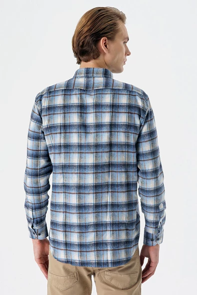 Vizon Uzun Kollu Ekoseli Bez Ayağı Düğmeli Yaka Cepli Pamuklu Comfort Fit Gömlek 1004235173 - Resim 6