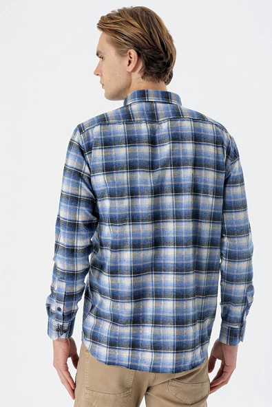 Bordo Uzun Kollu Ekoseli Bez Ayağı Düğmeli Yaka Cepli Pamuklu Comfort Fit Gömlek 1004235173 - 6