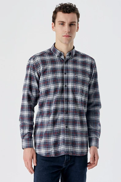 Koyu Kahverengi Uzun Kollu Ekoseli Cepli Pamuklu Comfort Fit Gömlek 1004235173 - 2