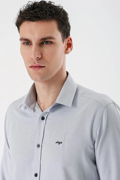 Siyah Uzun Kollu Desenli Armürlü Sert Yaka Cepsiz Pamuklu Slim Fit Dar Kesim Gömlek 1004235171 - Resim 5