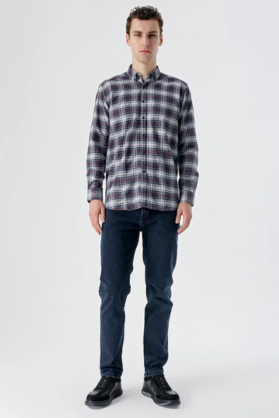 Koyu Kahverengi Uzun Kollu Ekoseli Cepli Pamuklu Comfort Fit Gömlek 1004235173 - 3