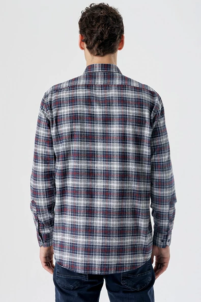 Koyu Kahverengi Uzun Kollu Ekoseli Cepli Pamuklu Comfort Fit Gömlek 1004235173 - 5