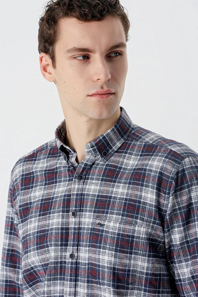 Koyu Kahverengi Uzun Kollu Ekoseli Cepli Pamuklu Comfort Fit Gömlek 1004235173 - 4