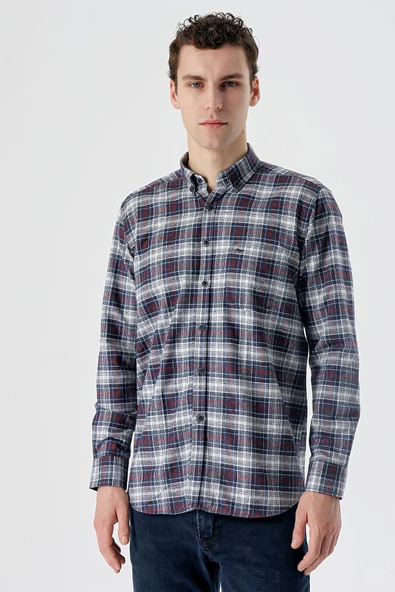 Koyu Kahverengi Uzun Kollu Ekoseli Cepli Pamuklu Comfort Fit Gömlek 1004235173 - 6