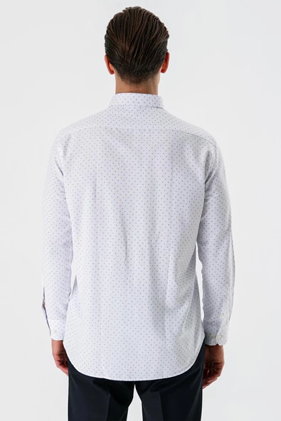 Ekru Uzun Kollu Baskılı Bez Ayağı Düğmeli Yaka Cepli Pamuklu Comfort Fit Gömlek 1004235164 - Resim 6