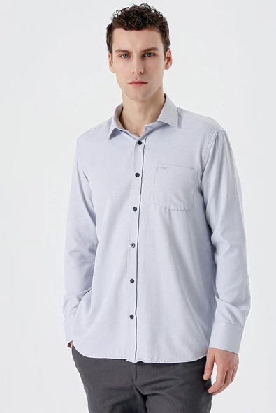 Siyah Uzun Kollu Desenli Armürlü Sert Yaka Cepli Comfort Fit Rahat Kesim Gömlek 1004235159