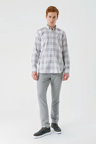 Koyu Kahverengi Kısalabilir Kol Cepsiz Pamuklu Keten Comfort Fit Gömlek 1004240147 - Resim 4